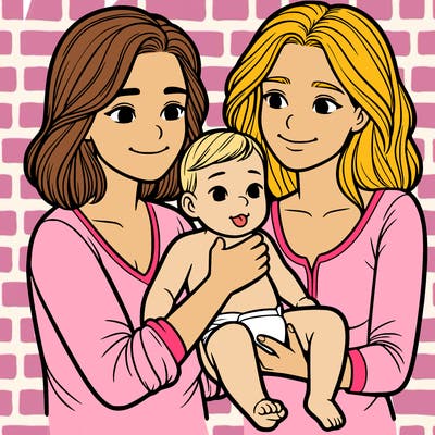 two realistic women holding one baby together