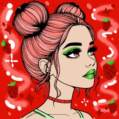 realistic girl with buns on the top of her head