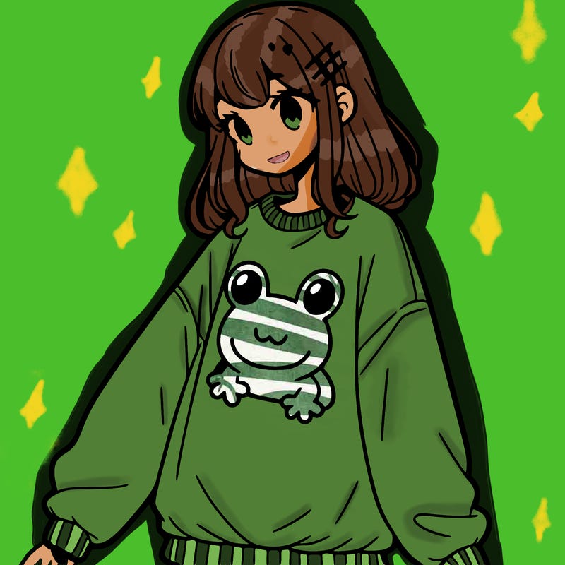 girl wearing frogging sweatshirt