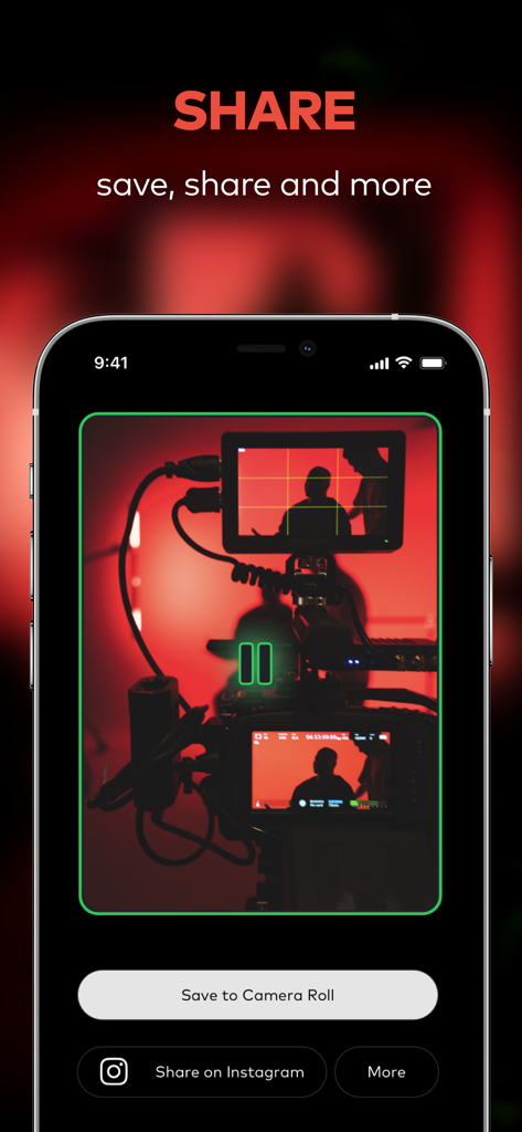 Pause - Video editor & Camera - Pause video editor share screen with options to save to camera roll or share on Instagram