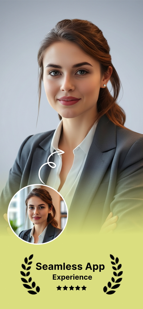 Meshy AI: 3D model generator - Pantalla promocional para Meshy AI con una mujer profesional y el texto Experiencia de Aplicación Fluida y una calificación de cinco estrellas