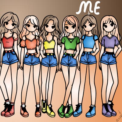 a group of girls wearing crop tops and shorts