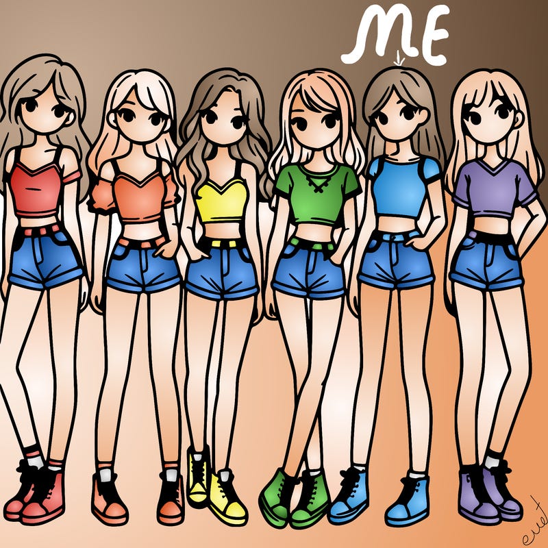 a group of girls wearing crop tops and shorts