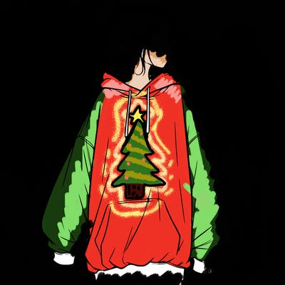 realistic girl with a oversized sweatshirt on and a bun