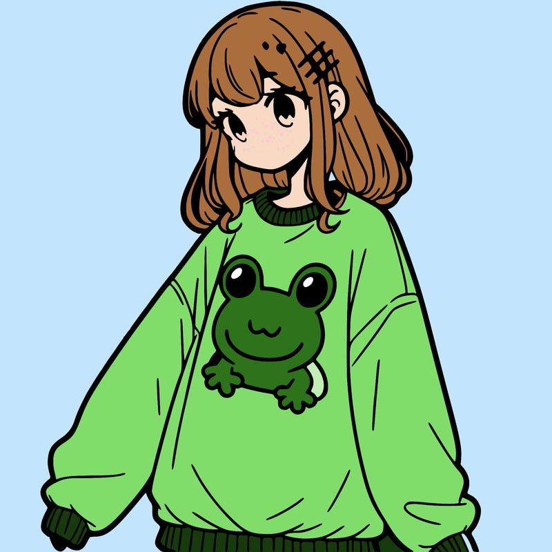 girl wearing frogging sweatshirt