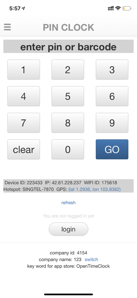 OpenTimeClock - OpenTimeClock numeric keypad interface for employees to enter a PIN or barcode to clock in and out.