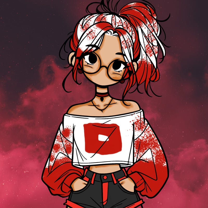 girl with a messy ponytail glasses a baggy crop top and jean shorts