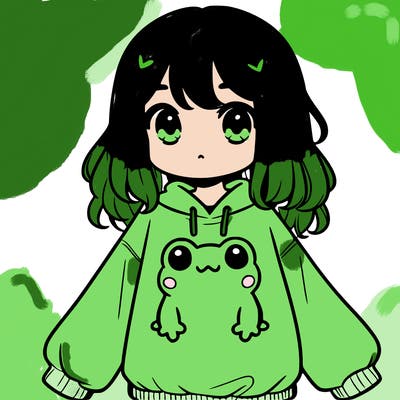 girl wearing frogging sweatshirt