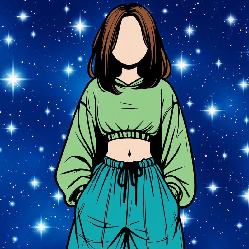 realistic girl faceless with baggy pants and a crop top