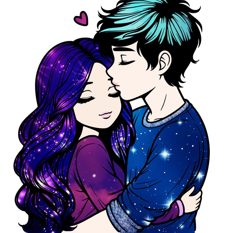 a realistic couple boy and girl hugging and kissing