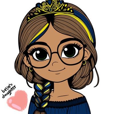 a girl with one braid and glasses who is a princess realistic