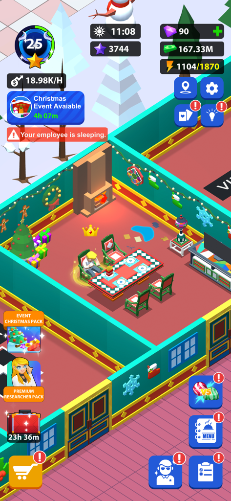 Dream Restaurant - Idle Tycoon - Dream Restaurant Idle Tycoon gameplay showing restaurant management with Christmas decorations and user interface