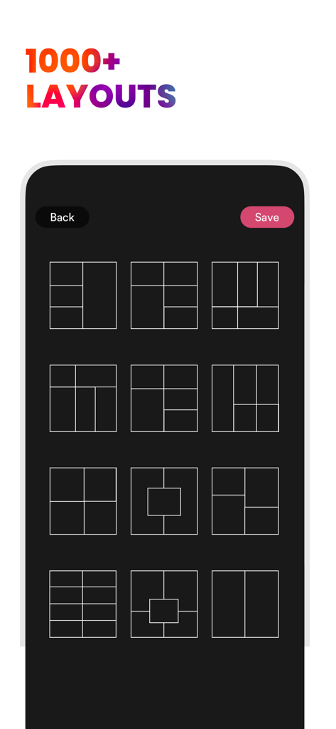Square Fit: Photo Video Editor - A variety of photo collage grid layouts in the Square Fit app interface
