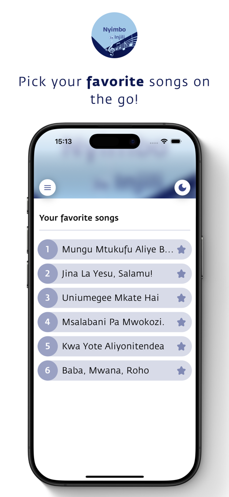 Nyimbo za Injili (MPYA) - Favorites list in the Nyimbo za Injili Swahili gospel songs app