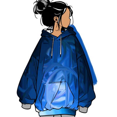 realistic girl with a oversized sweatshirt on and a bun