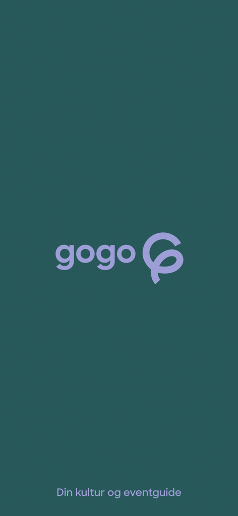 gogo app splash screen with logo and tagline Din kultur og eventguide