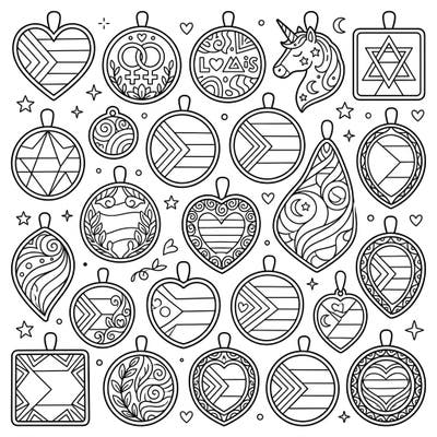 Discover a collection of beautiful Pride-themed pendants, thoughtfully designed for seniors to celebrate love and diversity. This large-print coloring page offers clear outlines and meaningful symbols, perfect for a relaxing and engaging activity.