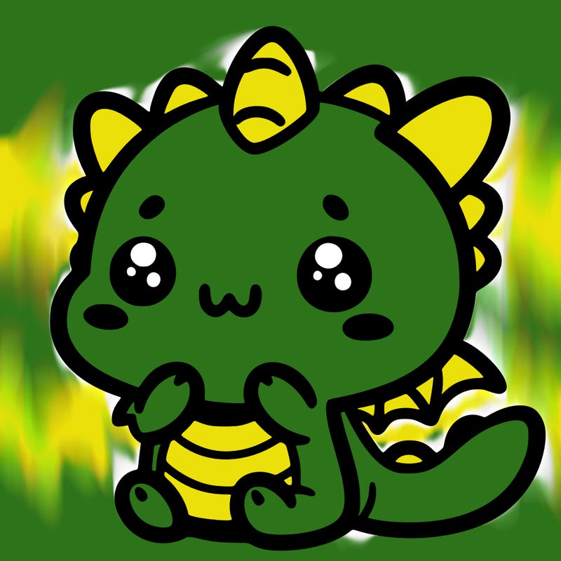 a kawaii-style drawing featuring a cute dragon with a playful face. simple drawing