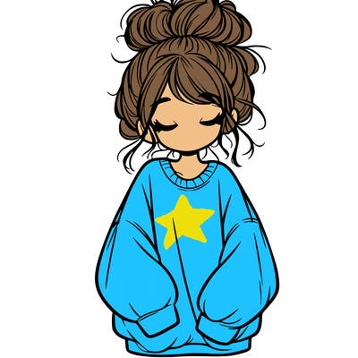 girl with baggy sweatshirt and messy bun