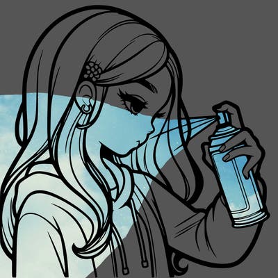 a realistic girl spray painting