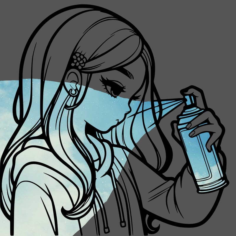 a realistic girl spray painting