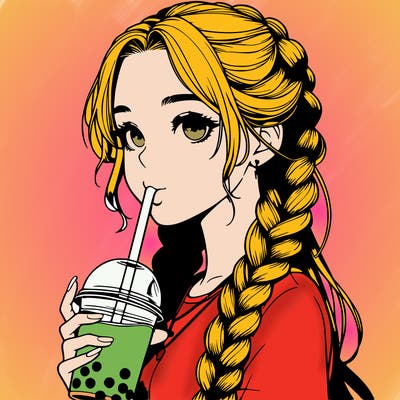 realistic girl with braided hair drinking boba