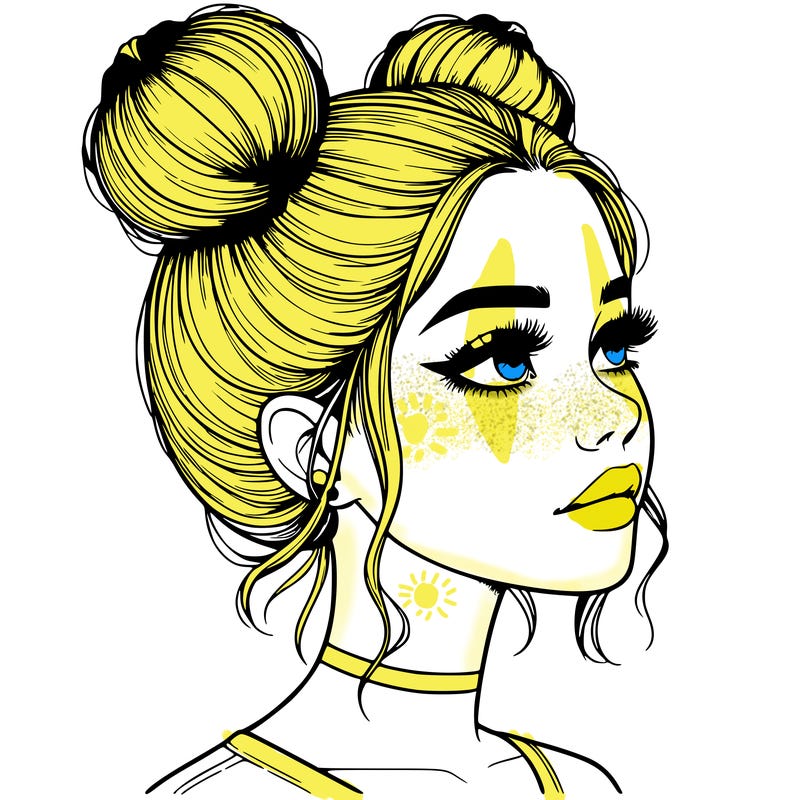 realistic girl with buns on the top of her head