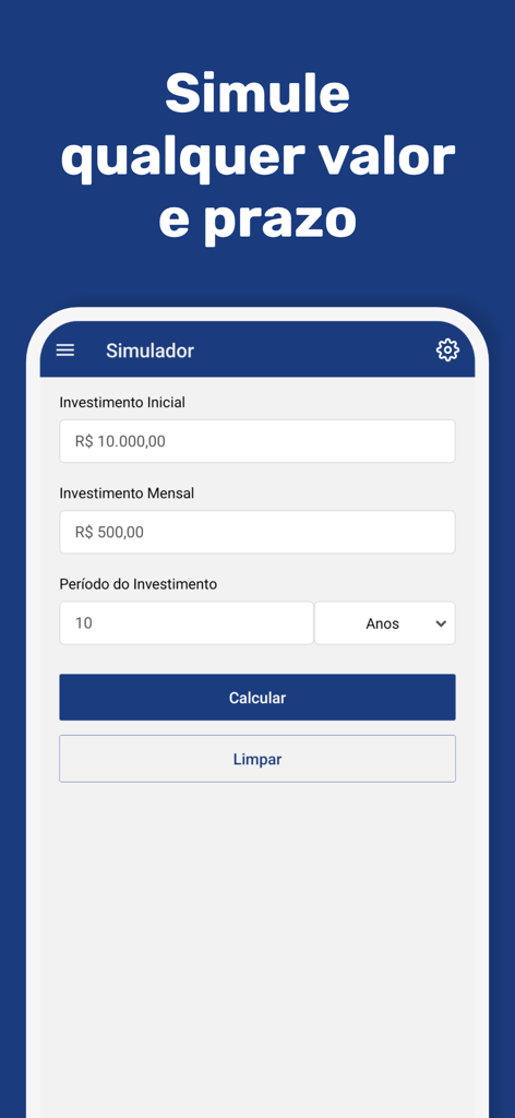 Pantalla de la aplicación móvil para simular inversiones de renta fija con campos de inversión inicial y mensual