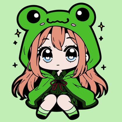 chibi girl with frog hoodie