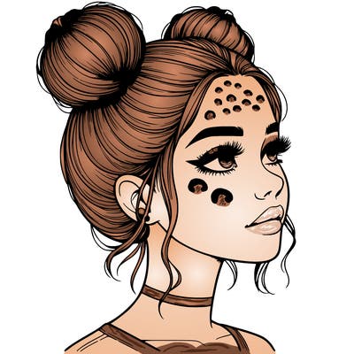 realistic girl with buns on the top of her head