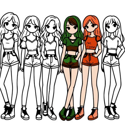 a group of girls wearing crop tops and shorts