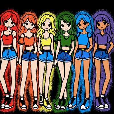 a group of girls wearing crop tops and shorts