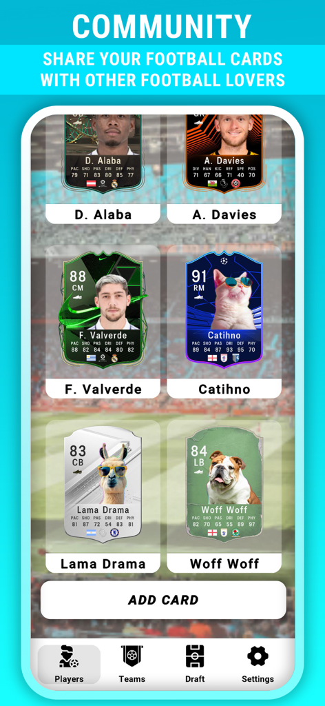 FC Draft 24 - Community screen in FC Draft 24 showing custom player cards and animal-themed football cards