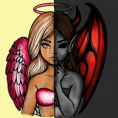 realistic angel half demon