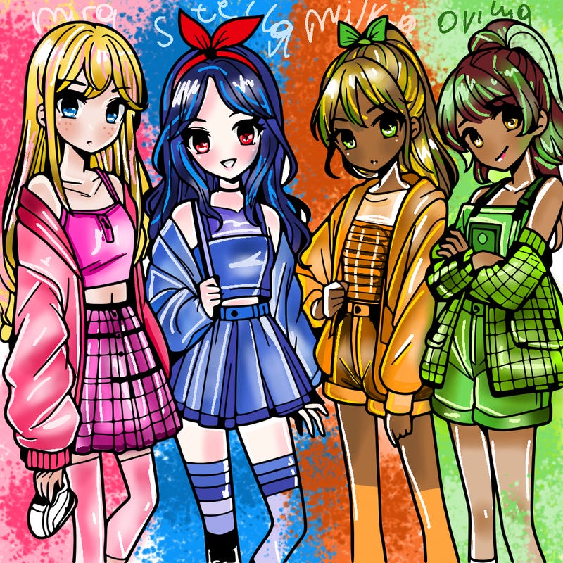 teen manga girls group of 4