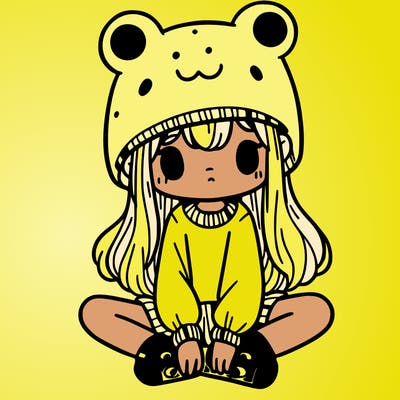 a girl wearing a frog hat and some frog socks