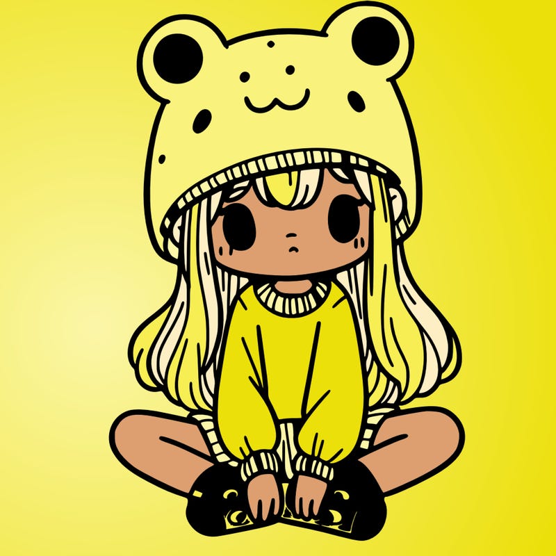 a girl wearing a frog hat and some frog socks