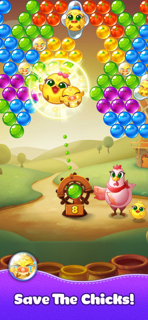 Bubble CoCo Match 3 Shooter gameplay saving baby chicks
