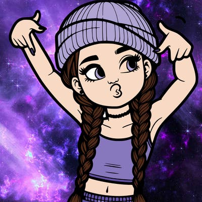 realistic teenage girl with braids and a beanie and crop top doing 🫶🏼