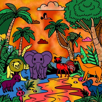 jungle with jungle animals