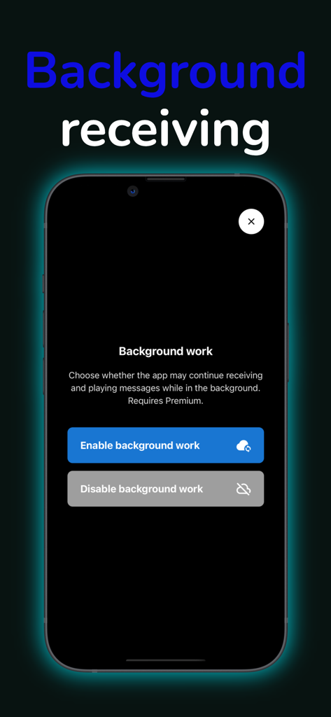 Drivers Chat app interface showing settings to enable background message receiving.
