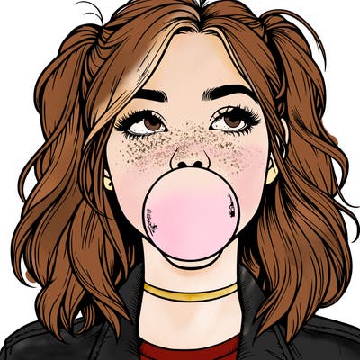 realististic girl blowing bubble -gum