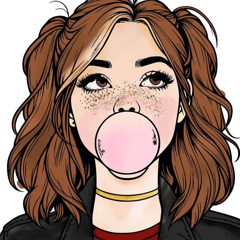 realististic girl blowing bubble -gum