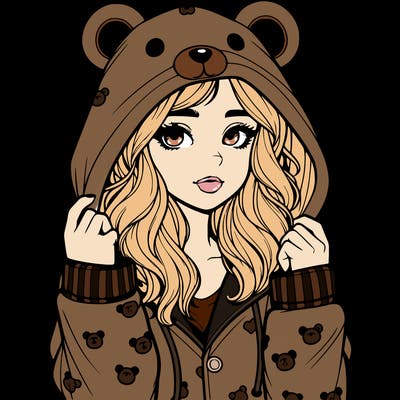 realistic girl in a animal pjs hoodie