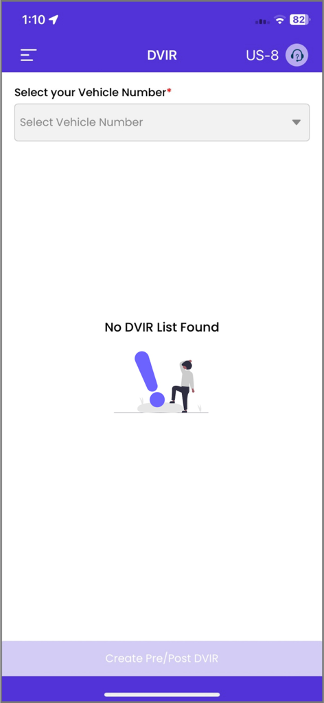 Driver Vehicle Inspection Report screen in the ELDMandate HOS app