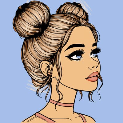 realistic girl with buns on the top of her head