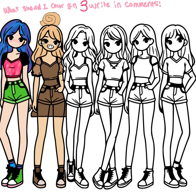 a group of girls wearing crop tops and shorts