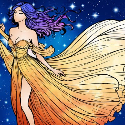 realistic woman in dress flowing the the wind