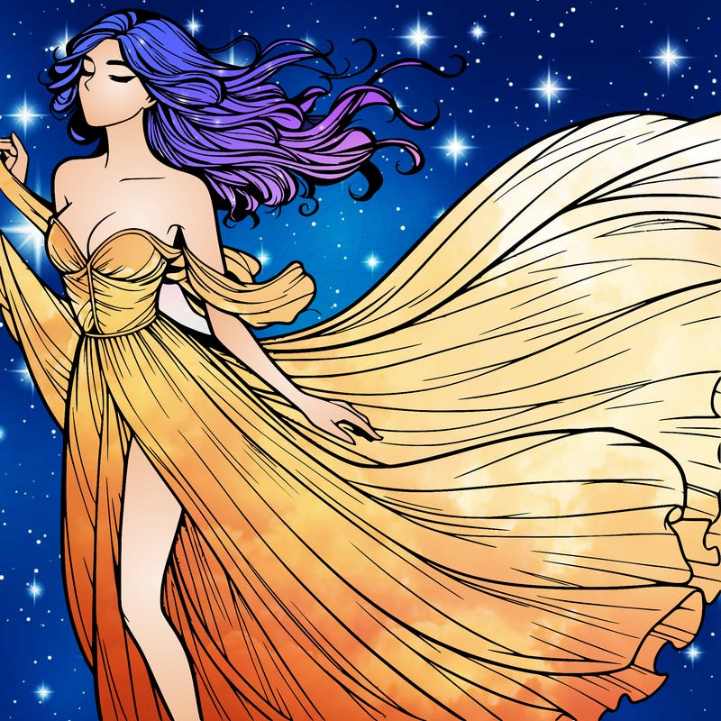 realistic woman in dress flowing the the wind