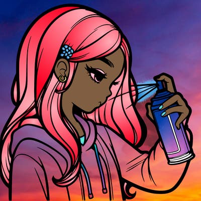 a realistic girl spray painting